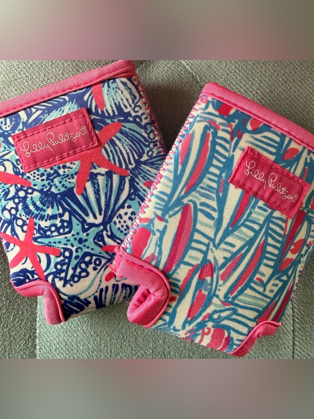 Set of Two Lilly Pulitzer Koozies in Blue & Pink Print